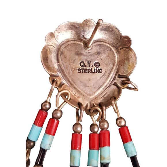 Vintage - Native American- Inlaid & Signed QT Sterling Silver Earrings 925 - Picture 3 of 8